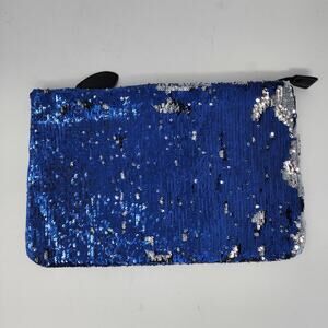 Blue Silver Color Changing Sequin Zip Clutch Bag Purse
